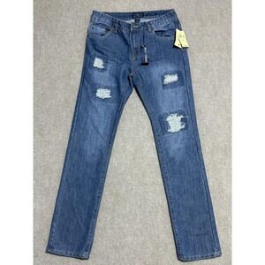 Lucky Brand Jeans Mens 16 Blue Billy Straight Distressed Patch Denim‎ Youth New